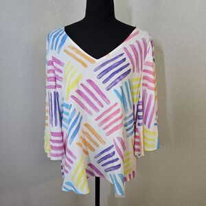 Women's Emily Wonder Bell Sleeve Flowy Top Size L EUC Colorful